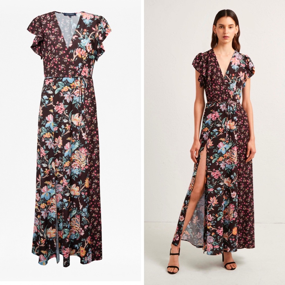 French Connection Floral Patchwork Maxi Dress With Leg Slits